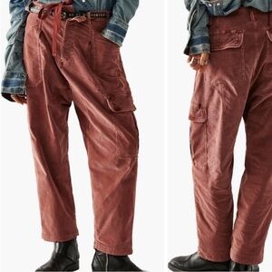 Free People Bay to Breakers Corduroy Button Closure Pants in Rosey Copper